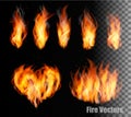 Fire vectors on transparent background.