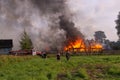 A fire in the village. Burning wooden houses in the village of Rantsevo, Tver region. Royalty Free Stock Photo