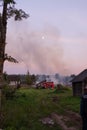 A fire in the village. Burning wooden houses in the village of Rantsevo, Tver region. Royalty Free Stock Photo