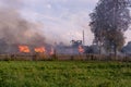 A fire in the village. Burning wooden houses in the village of Rantsevo, Tver region. Royalty Free Stock Photo