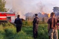 A fire in the village. Burning wooden houses in the village of Rantsevo, Tver region. Royalty Free Stock Photo