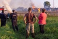 A fire in the village. Burning wooden houses in the village of Rantsevo, Tver region. Royalty Free Stock Photo