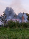 A fire in the village. Burning wooden houses in the village of Rantsevo, Tver region. Royalty Free Stock Photo