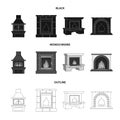 Fire, warmth and comfort. Fireplace set collection icons in black,monochrome,outline style vector symbol stock