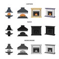 Fire, warmth and comfort.Fireplace set collection icons in cartoon,black,monochrome style vector symbol stock