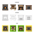 Fire, warmth and comfort.Fireplace set collection icons in cartoon,outline,flat style vector symbol stock illustration