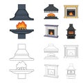 Fire, warmth and comfort.Fireplace set collection icons in cartoon,outline style vector symbol stock illustration web.