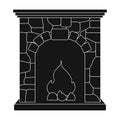 Fire, warmth and comfort. Fireplace single icon in black style vector.