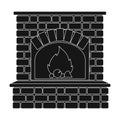 Fire, warmth and comfort. Fireplace single icon in black style vector.