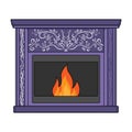 Fire, warmth and comfort. Fireplace single icon in cartoon style