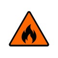 Fire warning sign on white. Fire warning sign in yellow triangle. Flammable, inflammable substances icon. Vector