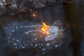 Fire in water from calcium carbide Royalty Free Stock Photo