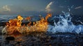 Fire and Water Clashing on the Shore Royalty Free Stock Photo