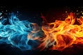 Fire and water connection background, representation of elements on black background Royalty Free Stock Photo