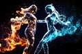 Fire and water in the form of fighting people. Yin Yang symbol. Neural network AI generated Royalty Free Stock Photo