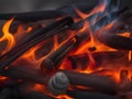 fire in wood. close up of wood. wood burning in the fireplace, Ai Generated