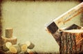 Fire wood concept.Axe chopping log Royalty Free Stock Photo