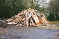 Fire wood from demolition of derelict house on construction building site Royalty Free Stock Photo