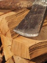 Fire wood with an old axe Royalty Free Stock Photo