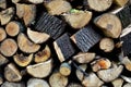 Fire wood pattern background closeup - stacked logs