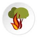 Fire in woods icon, flat style