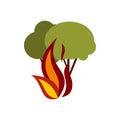 Fire in woods icon, flat style