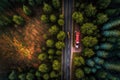 Fire In The Woods Road With A Fire Truck Top View. Generative AI Royalty Free Stock Photo