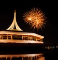Fire work at rama 9 garden Thailand and reflection