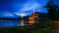 Fire works over small lake in Washington state Royalty Free Stock Photo