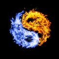 fire yin yang symbol, orange and blue