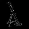 Firearm weapon army mortar and mine. Wireframe low poly