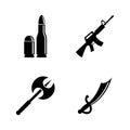 Firearms and Bladed Weapons. Simple Related Vector Icons Royalty Free Stock Photo