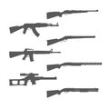 Firearms silhouettes collection, shotgun, m16 rifle and hunt handgun, guns and weapons Royalty Free Stock Photo