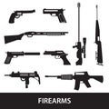 Firearms weapons and guns icons