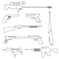 Firearms weapons and guns outline icons eps10