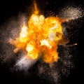 Realistic fiery explosion with sparks over a black background