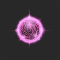Fireball glowing purple circle magic element, realistic energy ball lightning effect, round bolt vector illustration