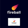 Fireball logo. Letters and icon. Bright meteor on a dark background.