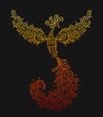 Firebird with a Majestic Tail. Phoenix Bird. Mythical character. Ornamental Silhouette for your design