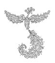 Firebird with a Majestic Tail. Phoenix Bird. Mythical character. Ornamental Silhouette for your design