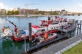 Fireboat Christophorus on the Rhine river. Basel, Switzerland Royalty Free Stock Photo