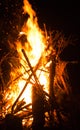 Firecamp at the night time. Hot fireplace full of wood and fire burning, closeup Royalty Free Stock Photo