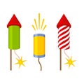 Firecracker and Pyrotechnic Firework Set. Flat Style Vector Royalty Free Stock Photo