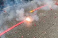 Firecrackers exploding in the street Royalty Free Stock Photo