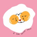 Fired eggs hug and kiss and I am with you word cartoon vector illustration