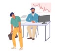 Fired employee leaving office, flat vector illustration. Layoff, unemployment, staff reduction due to financial problems