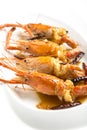 Fired giant freshwater prawn with tamarine sauce on with plate closeup shot