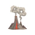 Fired up volcanic mountain with magma, hot lava and dust cloud vector Illustration