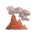 Fired up volcanic mountain with magma and hot lava, volcanic eruption with dust cloud vector Illustration
