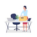 Fired woman collecting stuff flat color vector faceless character